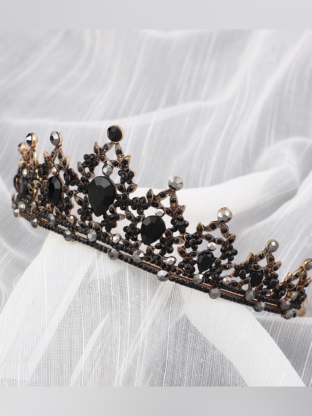 Vintage Black Crystal Bridal Tiara Crown